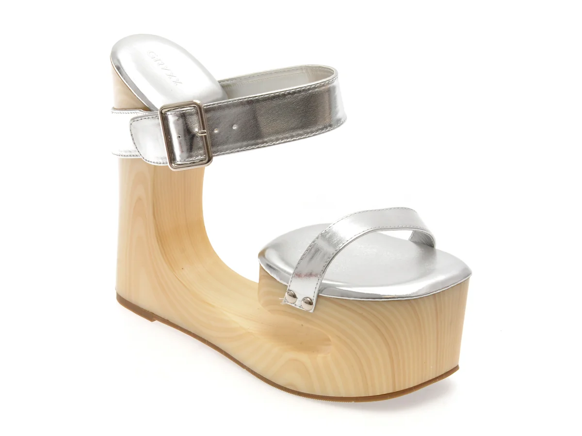 Sandale Elegante Gryxx Argintii, Hd1014, Din Piele Ecologică