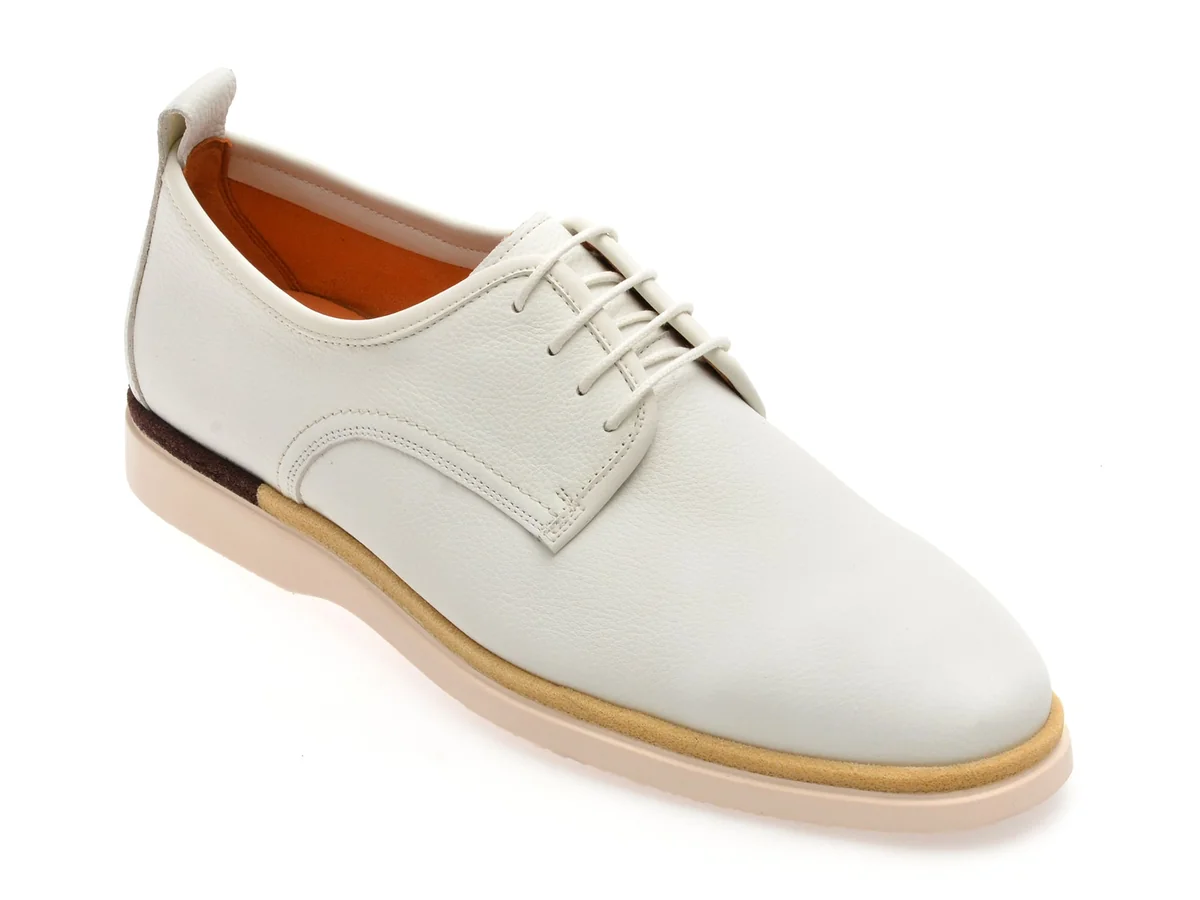 Pantofi Epica Albi, MC102, Din Piele Naturala