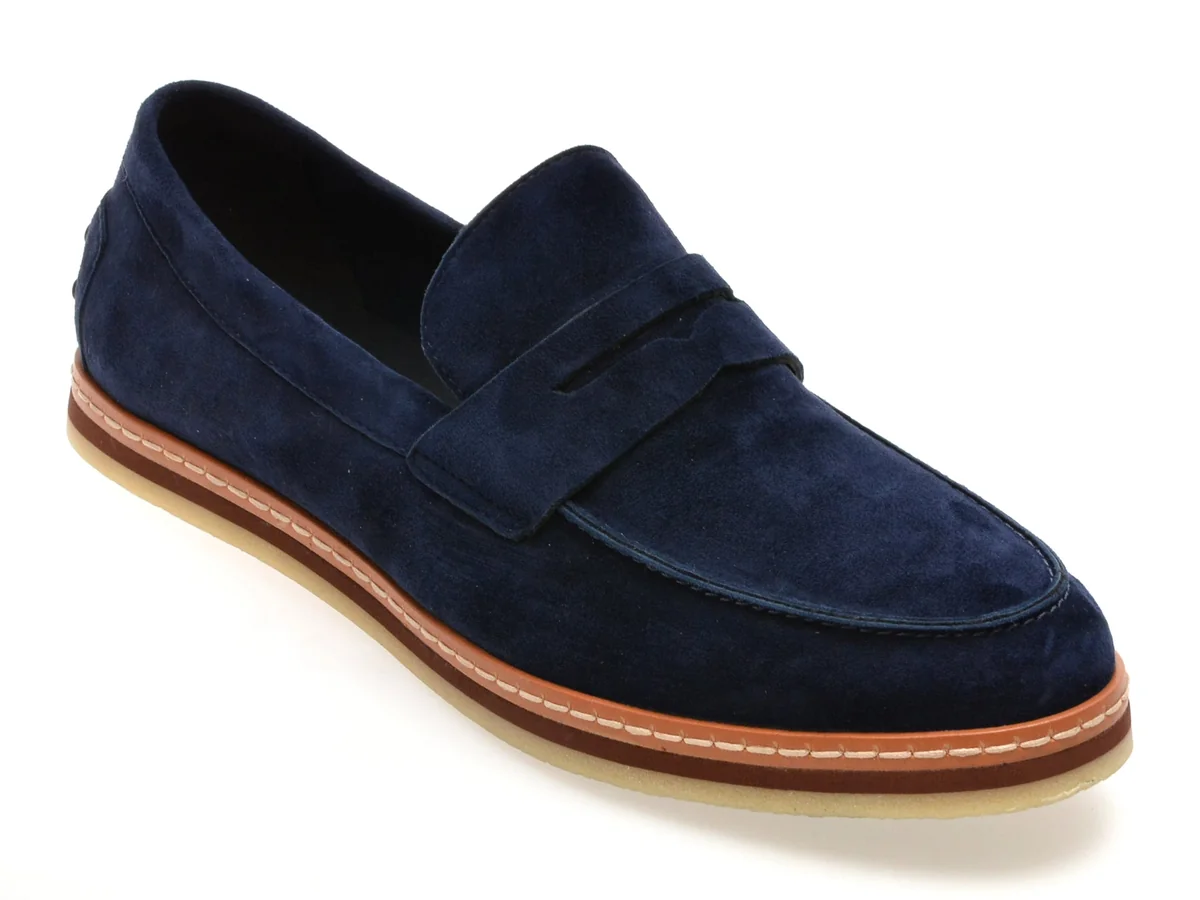 Mocasini Eleganti Epica Bleumarin, QA820G, Din Piele Întoarsă