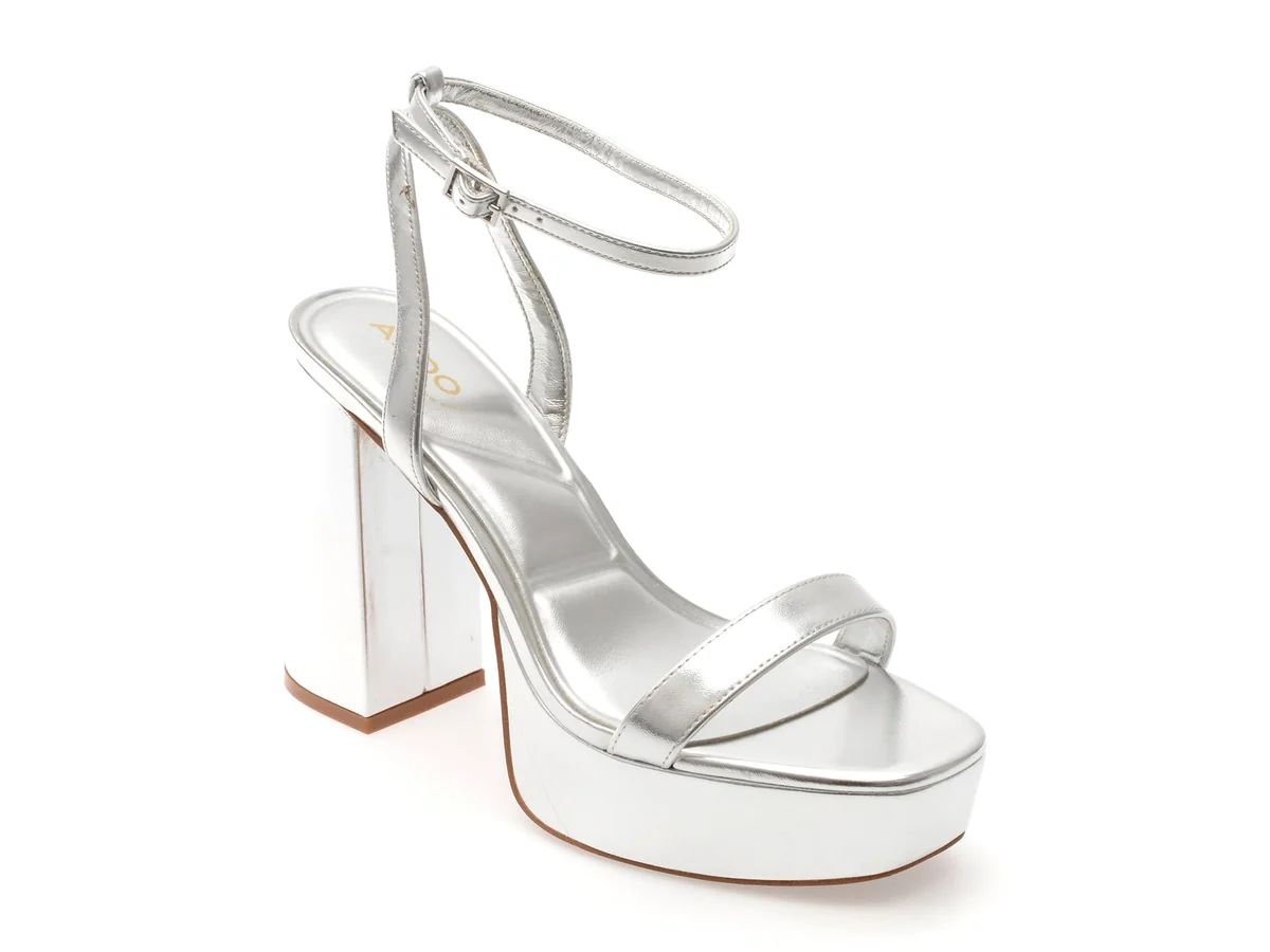 Sandale Elegante Aldo Argintii, Valalannon 040, Din Piele Ecologica