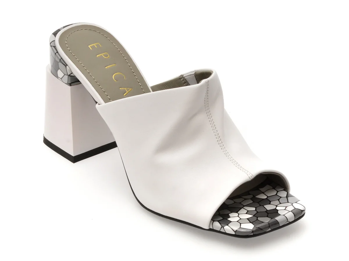 Papuci Epica Albi, 22L909, Din Piele Naturală