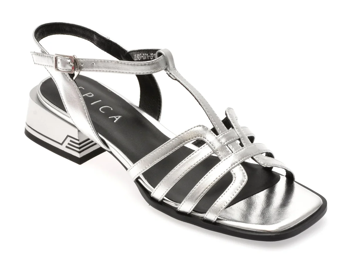 Sandale Epica Argintii, D71, Din Piele Naturala