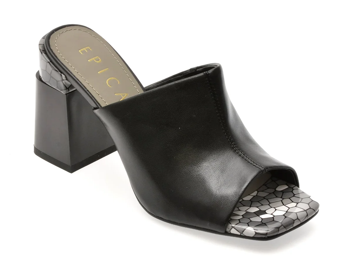 Papuci Epica Negri, 22L909, Din Piele Naturală