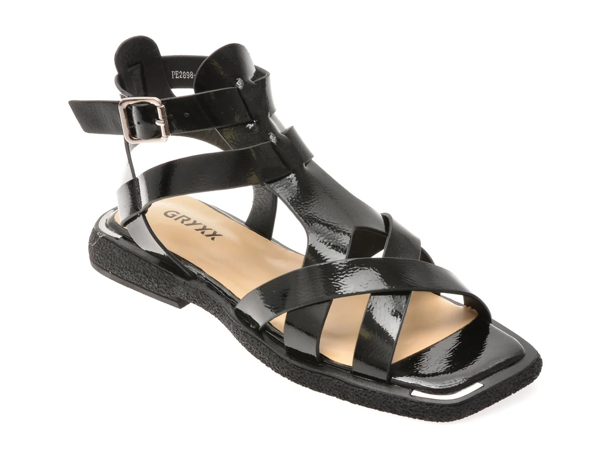 Sandale Gryxx Negre, 2898, Din Piele Naturală Lăcuită