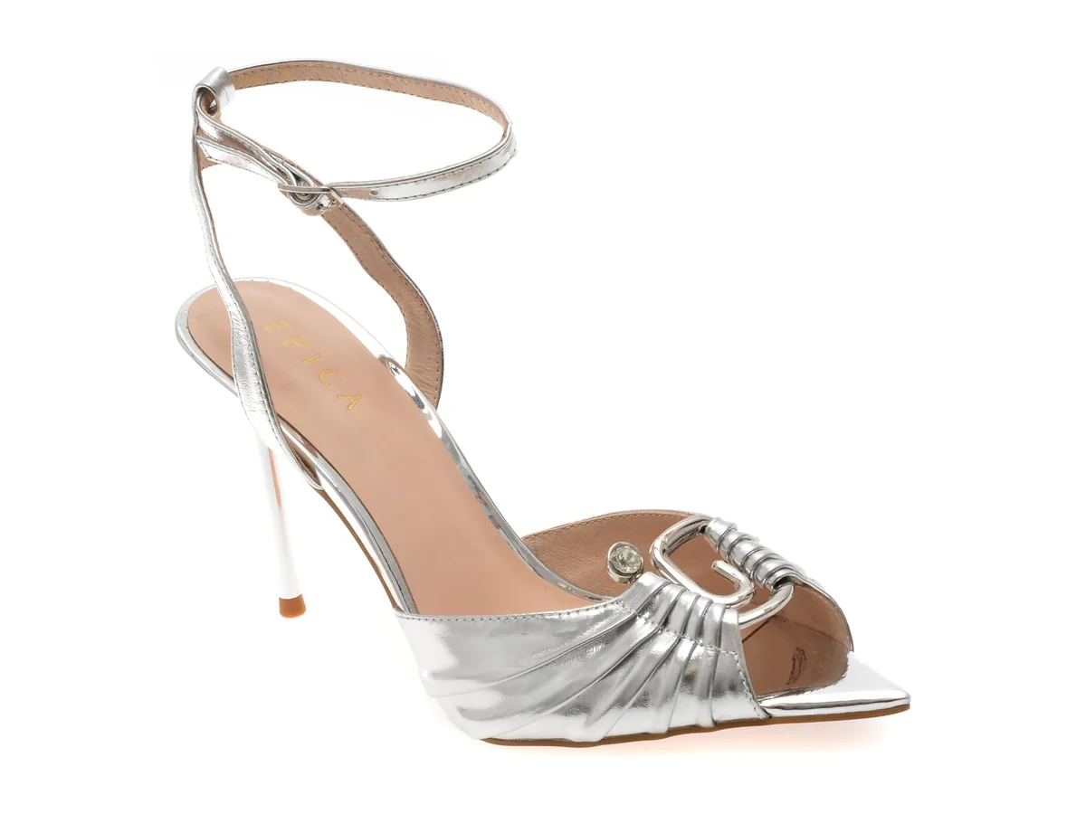 Sandale Elegante Epica Argintii, 3Y117, Din Piele Naturala