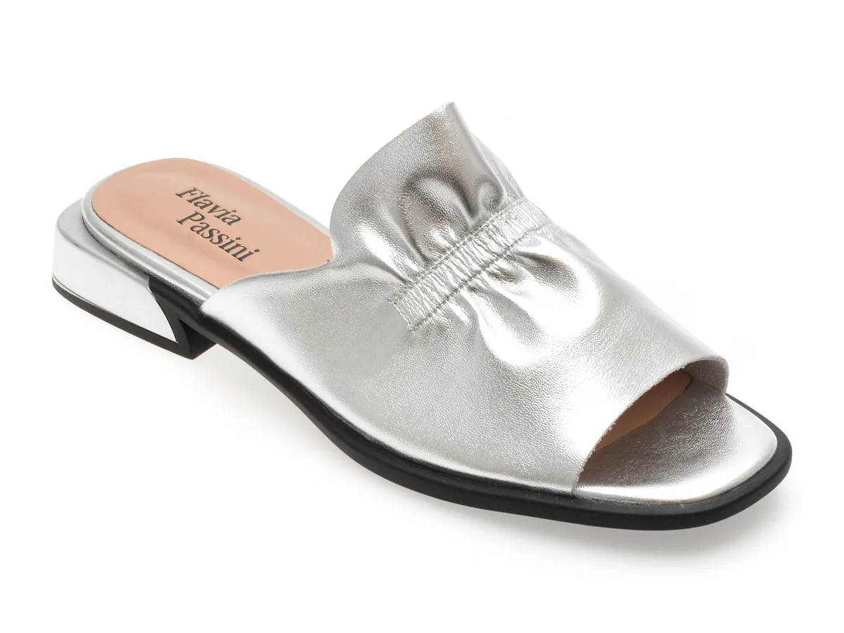Papuci Flavia Passini Argintii, 5394, Din Piele Naturala