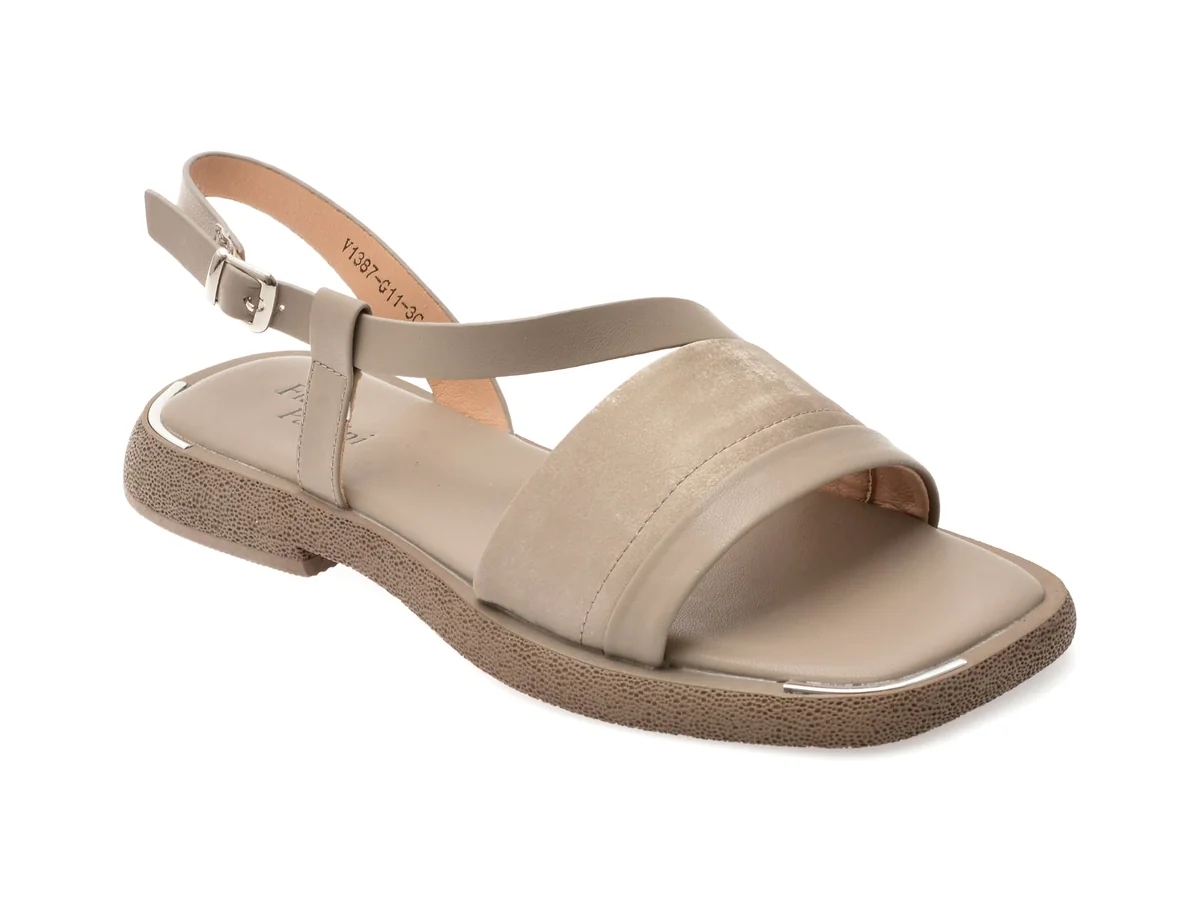 Sandale Flavia Passini Gri, 1387G11, Din Piele Naturala