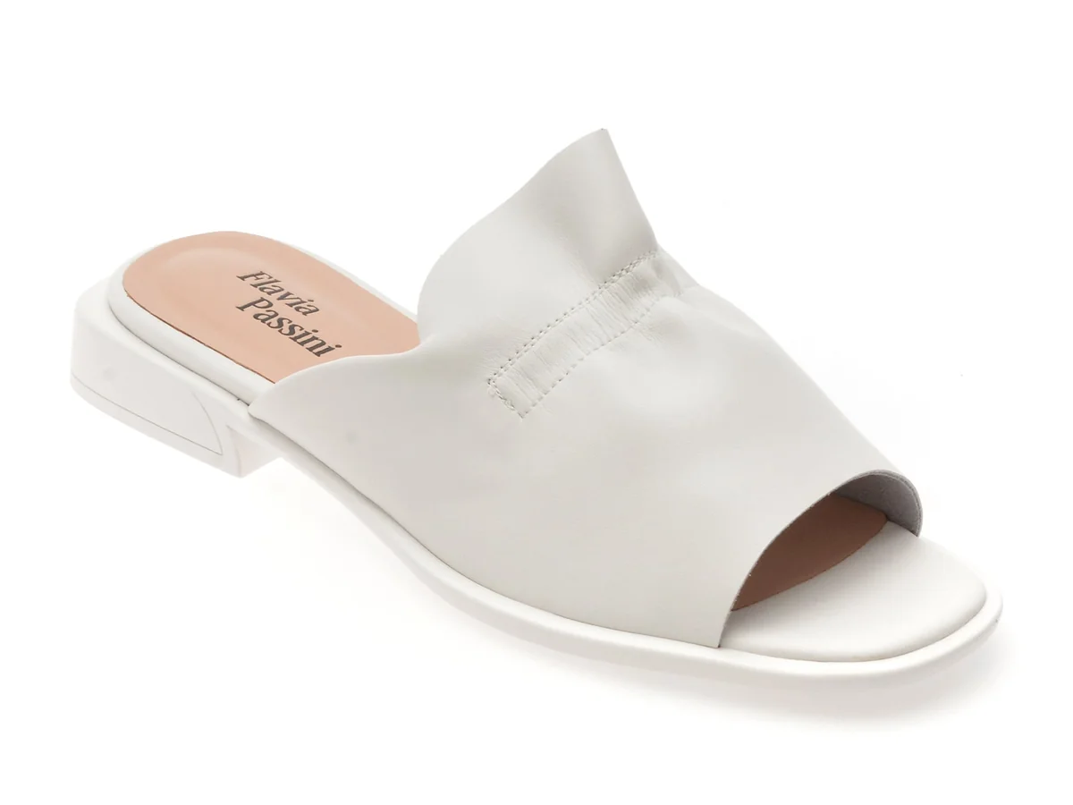 Papuci Flavia Passini Albi, 2461, Din Piele Naturală