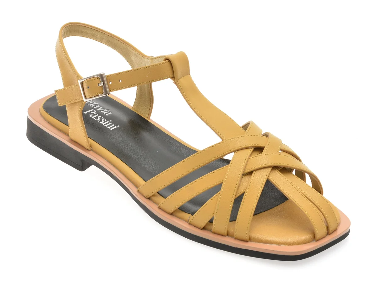 Sandale Flavia Passini Galbene, 1503, Din Piele Naturala