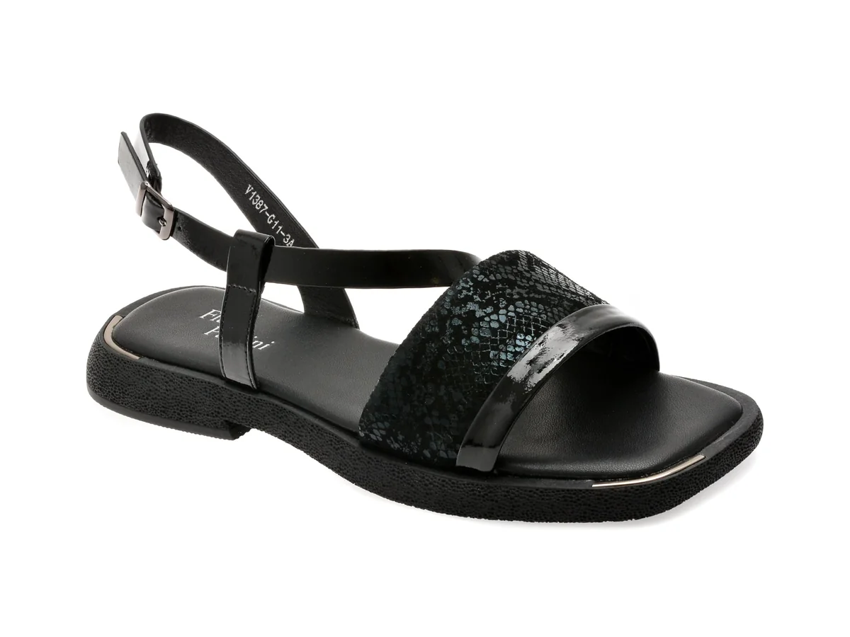 Sandale Flavia Passini Negre 1387G11 Din Piele Naturala Lacuita