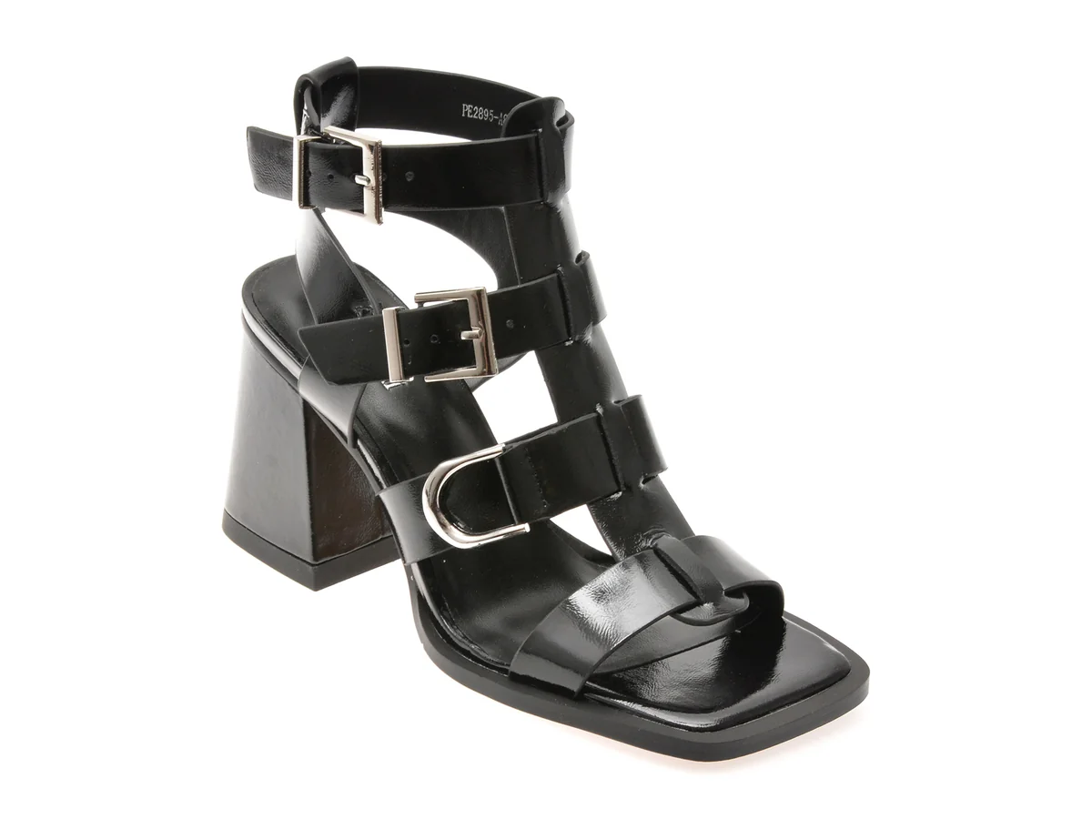 Sandale Flavia Passini Negre, 2895, Din Piele Naturala Lăcuită