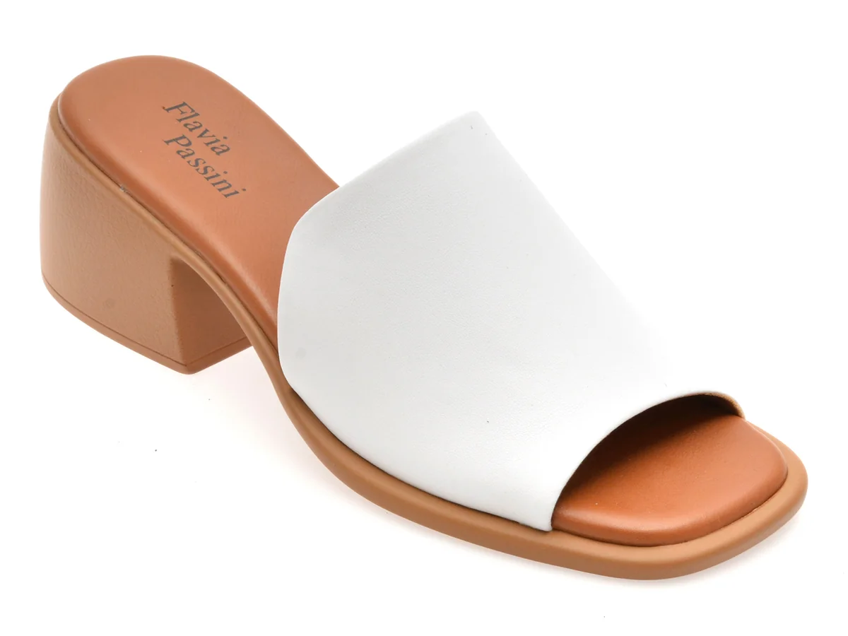 Papuci Flavia Passini Albi, 22069, Din Piele Naturala
