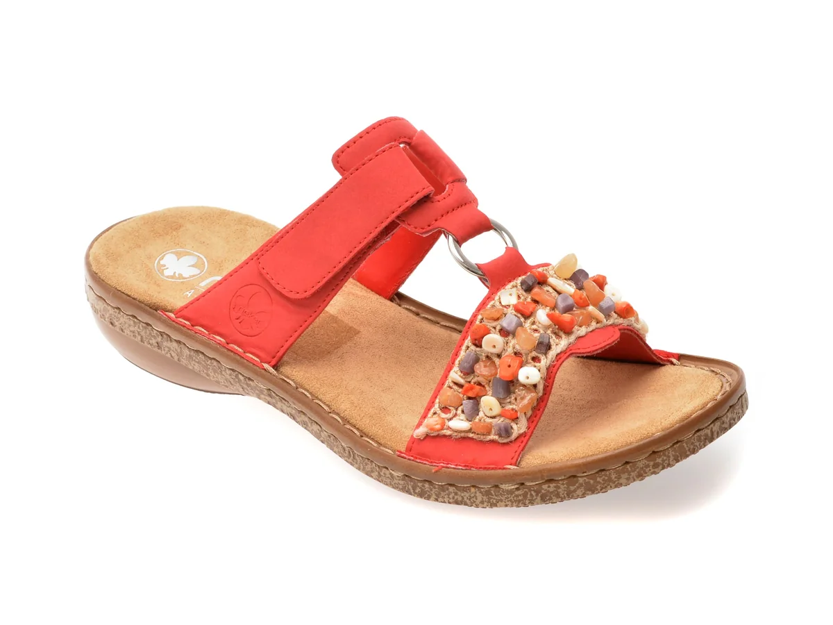 Papuci Rieker Roșii, 62815, Din Piele Ecologică