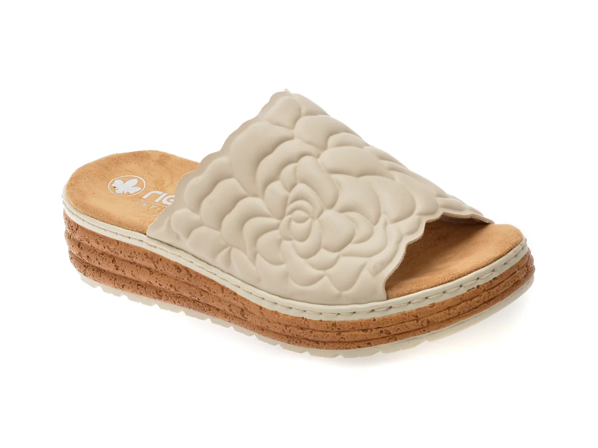 Papuci Rieker Bej, 62751, Din Piele Ecologică