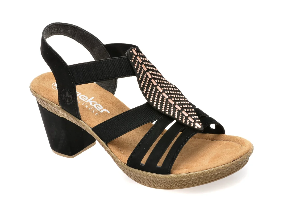 Sandale Rieker Negre, 66526, Din Piele Ecologică