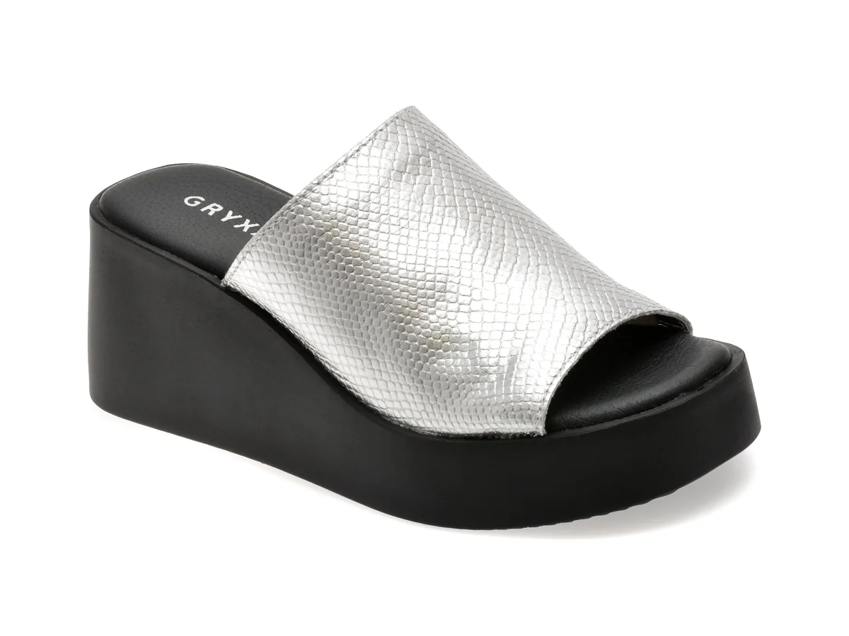 Papuci Gryxx Argintii, 366002, Din Piele Naturala