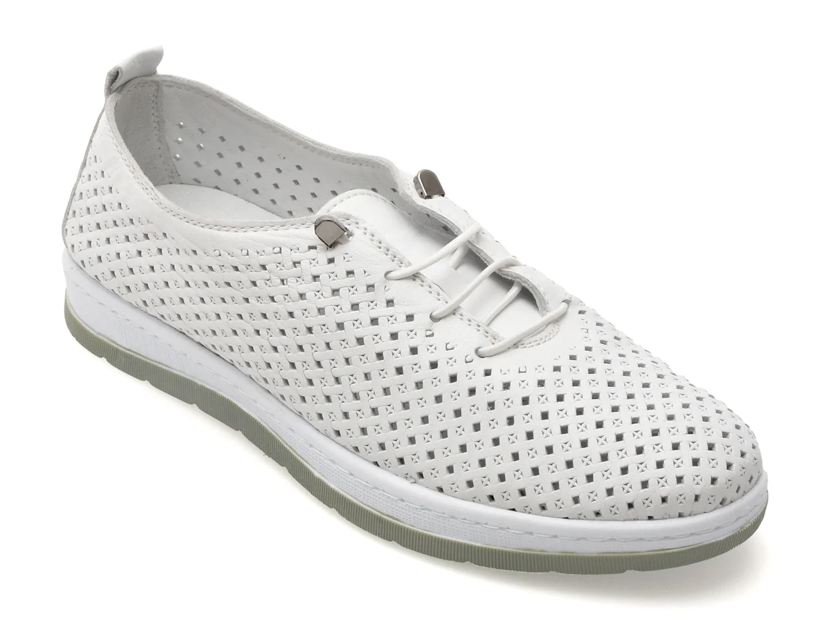 Pantofi Flavia Passini Albi Sn107 Din Piele Naturala