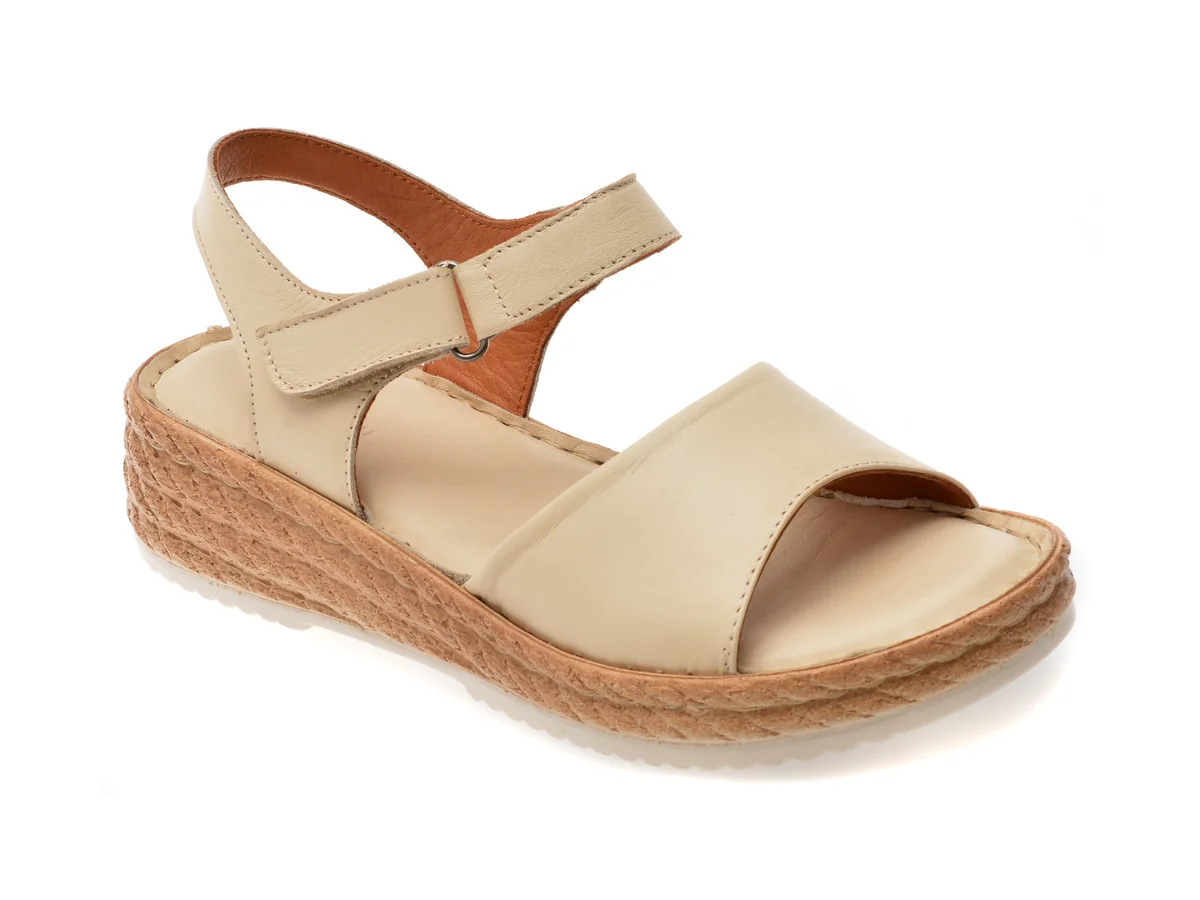 Sandale Flavia Passini Bej, 2635, Din Piele Naturala