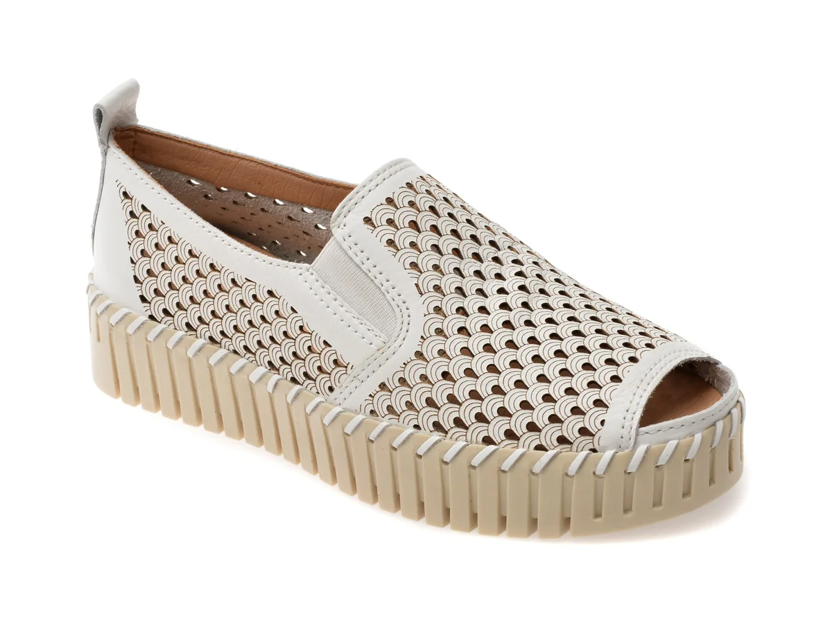 Pantofi Flavia Passini Albi, 368101, Din Piele Naturala