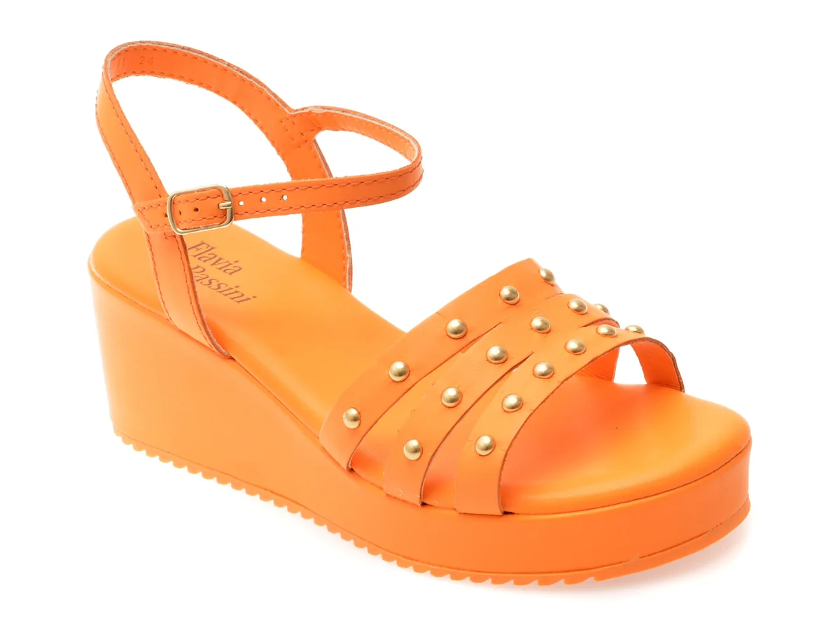 Sandale Flavia Passini Portocalii, 366129, Din Piele Naturala