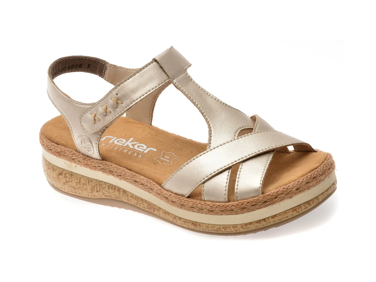 Sandale Rieker Aurii, V0919, Din Piele Naturală
