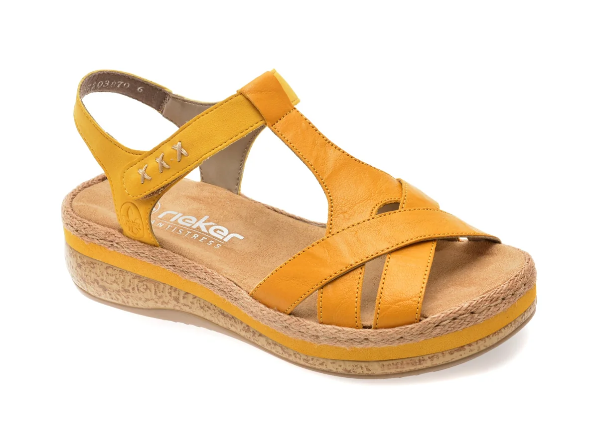 Sandale Rieker Galbene, V0919, Din Piele Naturala