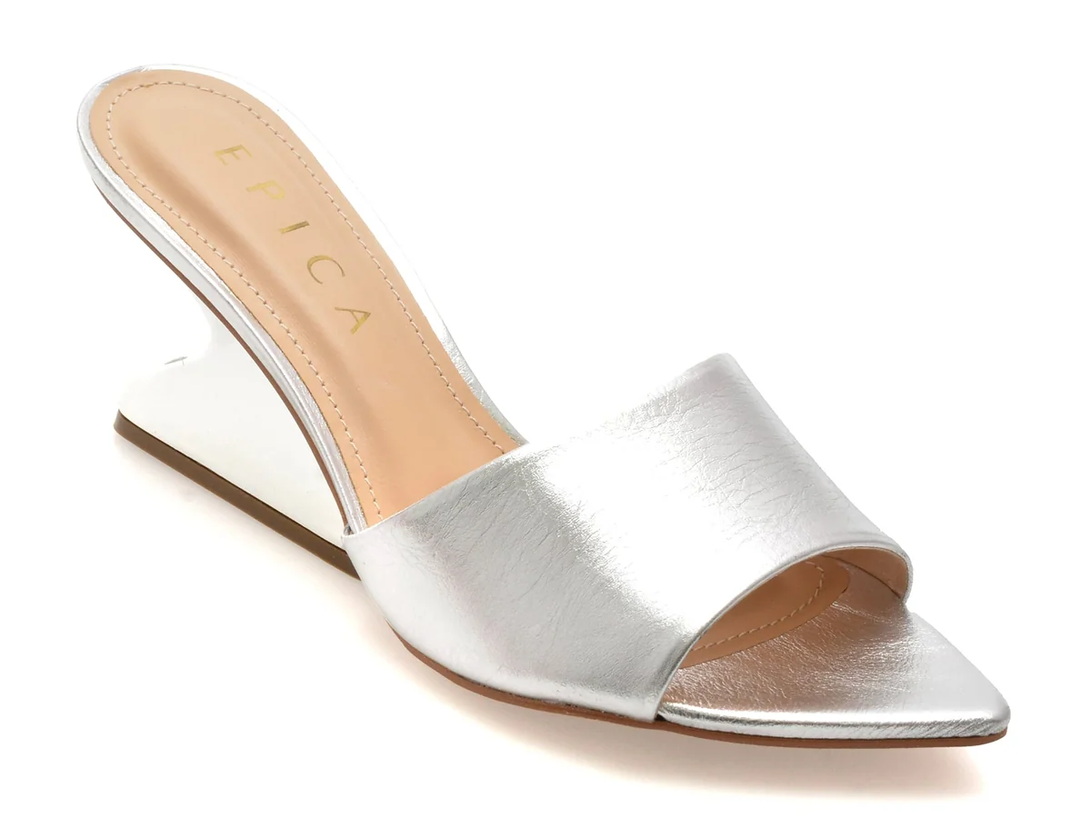 Papuci Epica Argintii 2555001 Din Piele Naturala