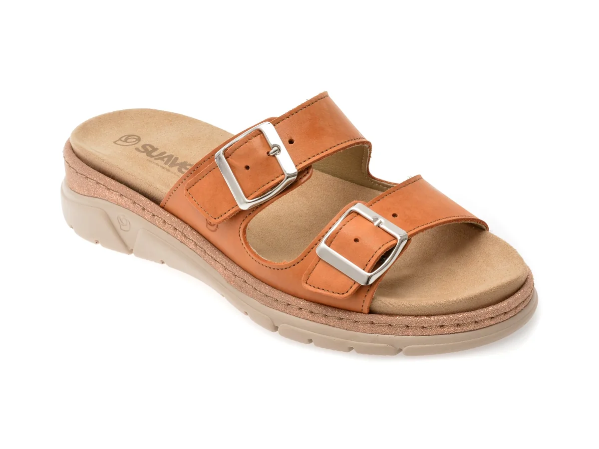 Papuci Suave Portocalii, Mostar, Din Piele Naturala