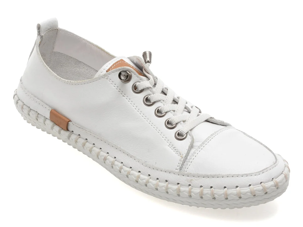 Pantofi Sport Flavia Passini Albi, EV2898, Din Piele Naturala