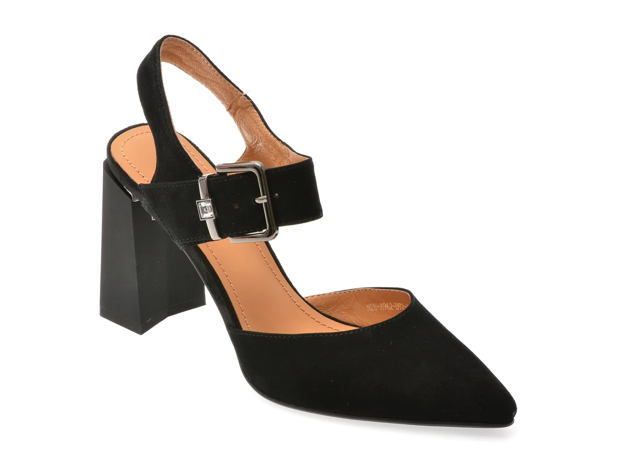 Pantofi Epica Negri, A962, Din Piele Intoarsa