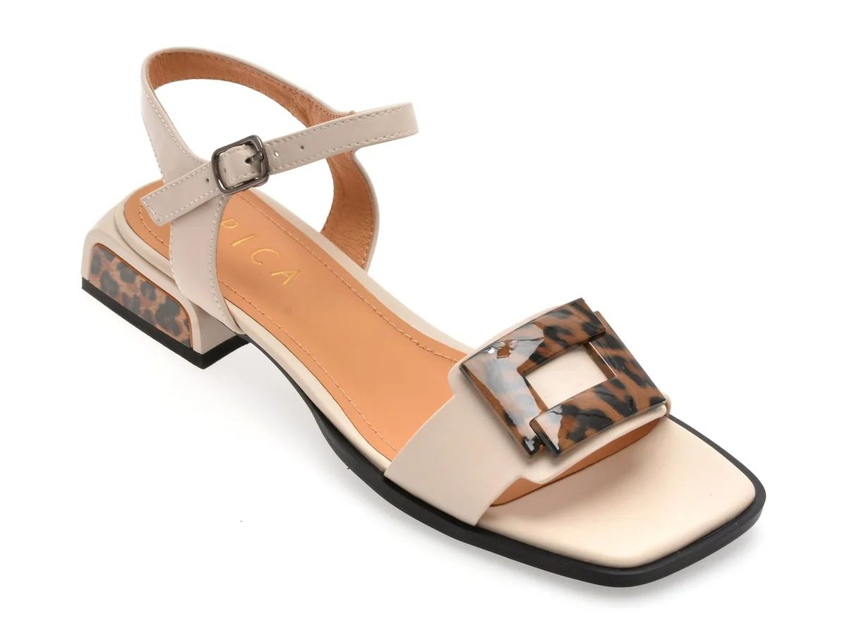 Sandale Epica Bej, D175, Din Piele Naturala