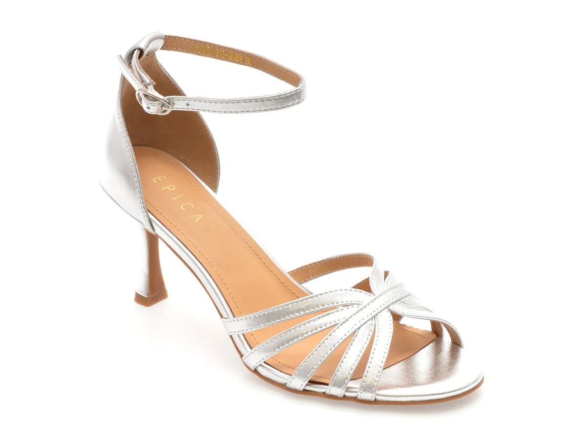 Sandale Elegante Epica Argintii, 4H950, Din Piele Naturala
