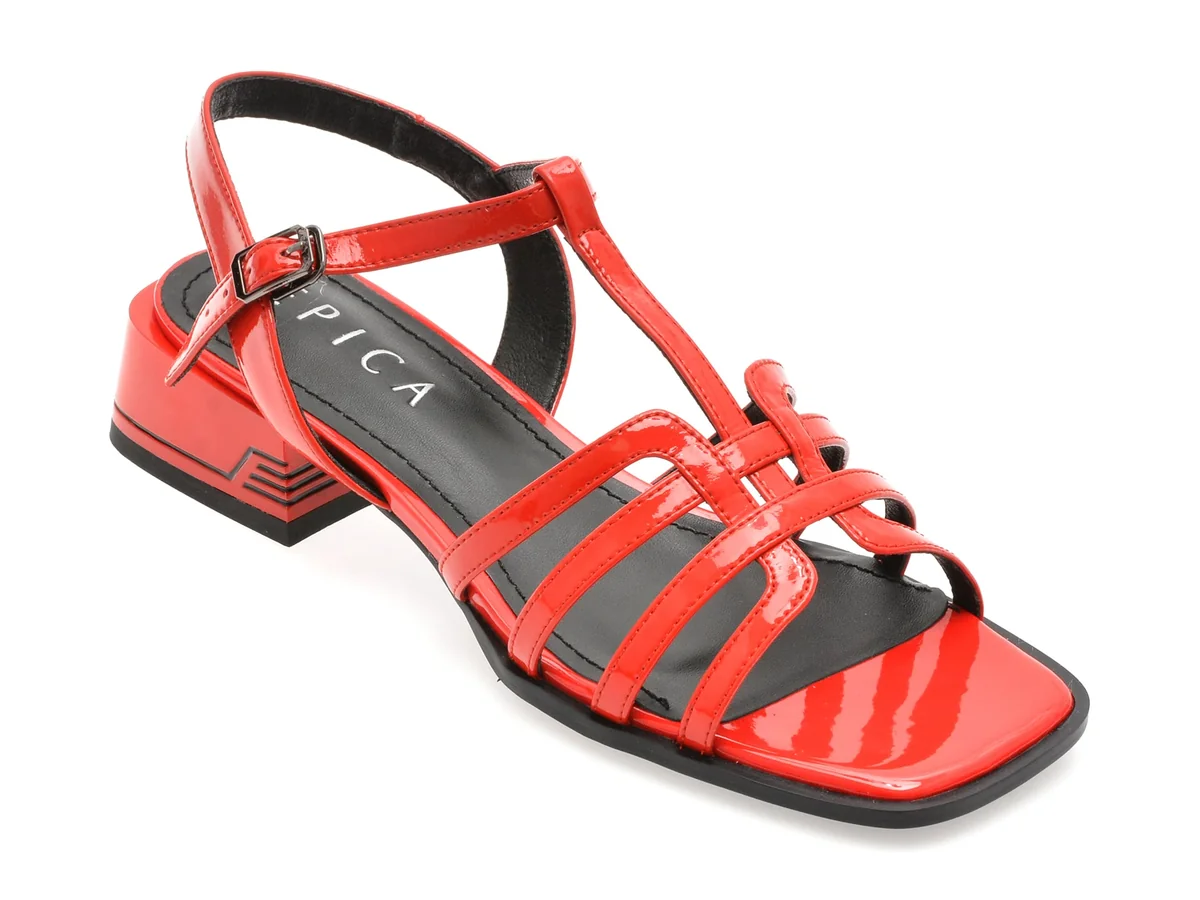 Sandale Epica Roșii, D71, Din Piele Naturală Lăcuită