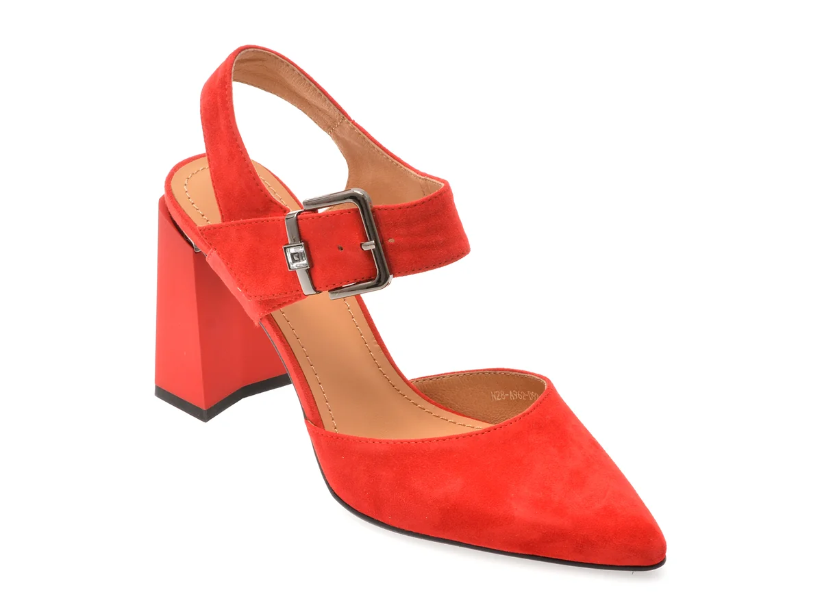 Pantofi Epica Roșii, A962, Din Piele Întoarsă
