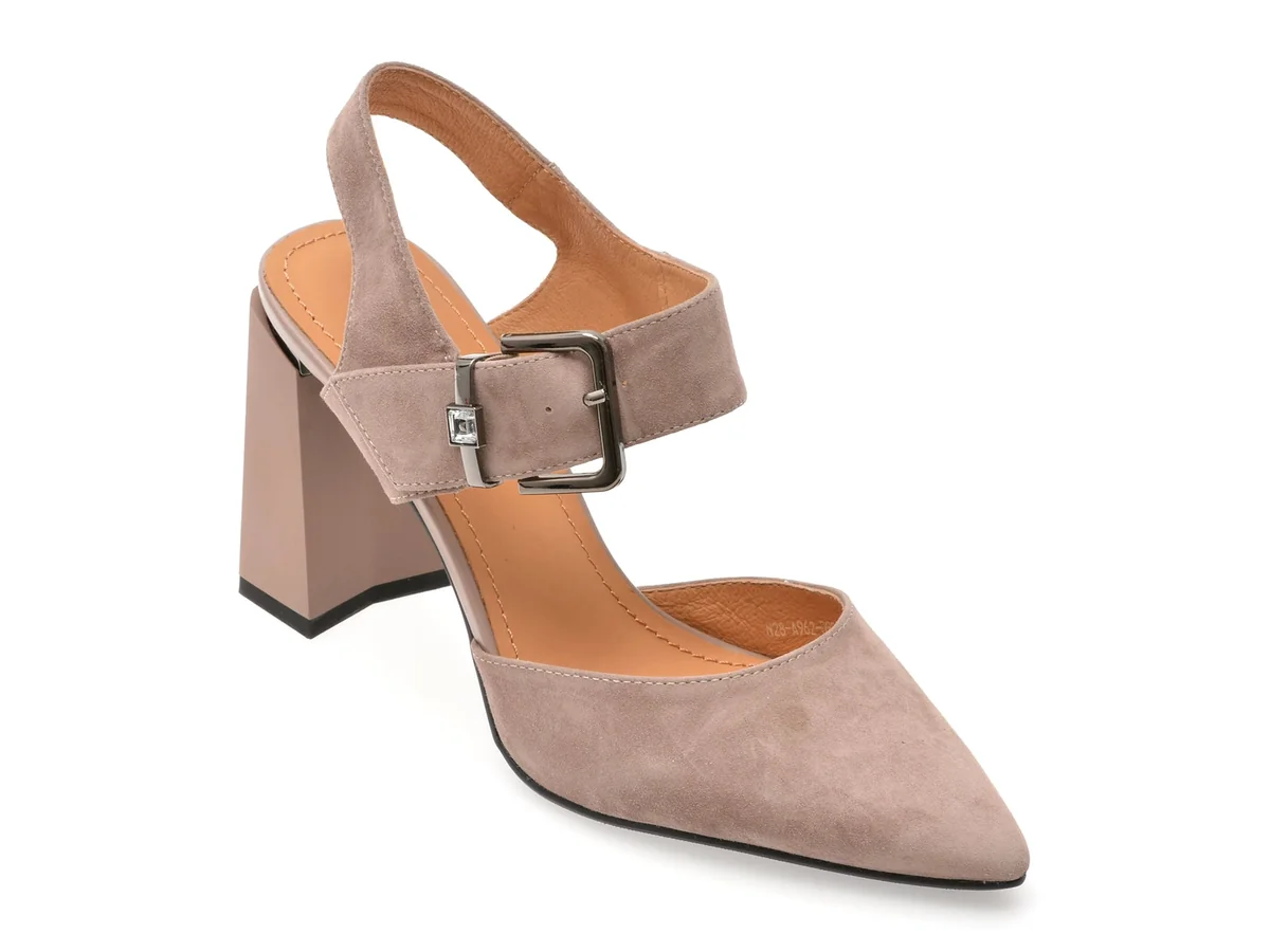 Pantofi Epica Gri, A962, Din Piele Întoarsă