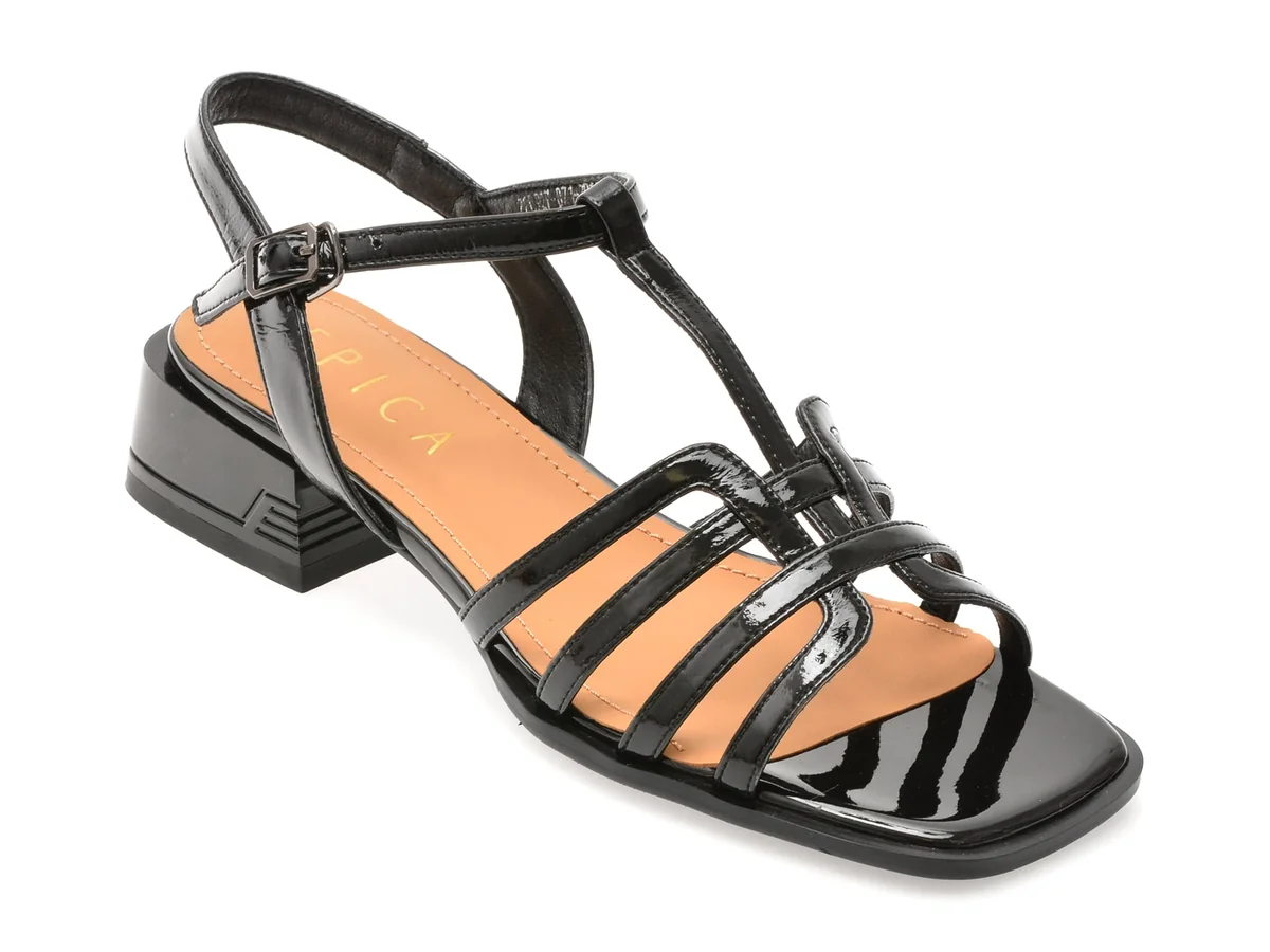 Sandale Epica Negre D71 Din Piele Naturala Lacuita