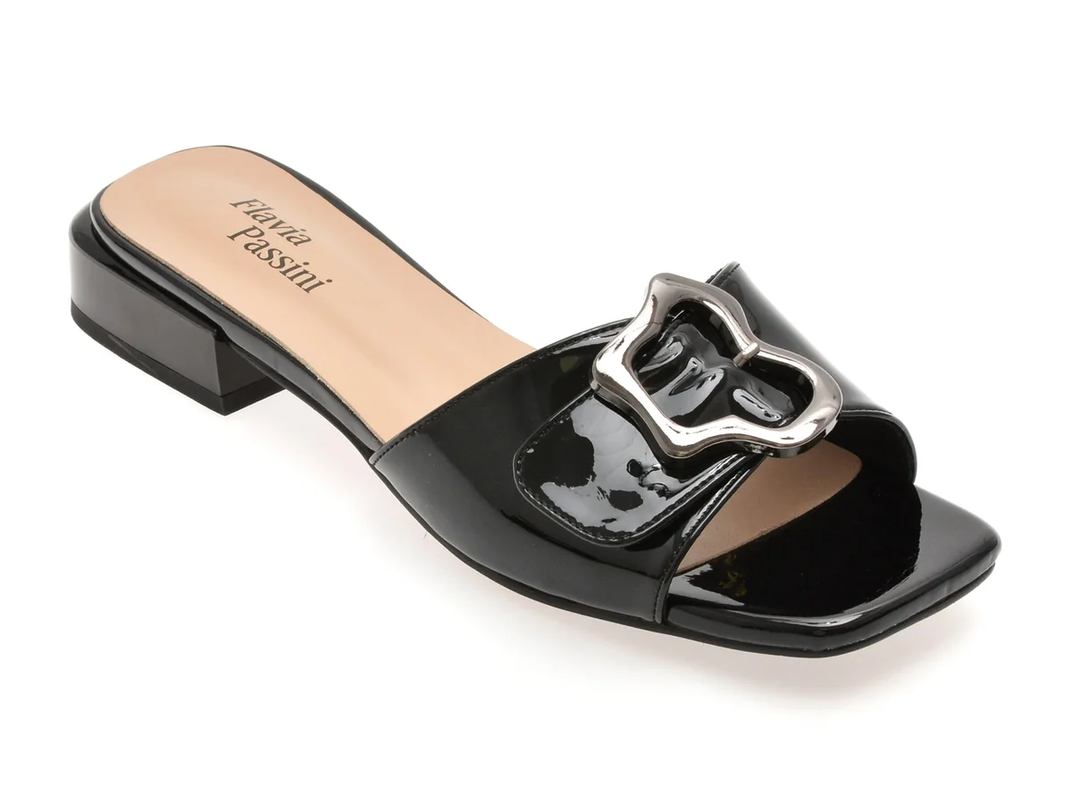 Papuci Flavia Passini Negri, V1092, Din Piele Naturala Lacuita
