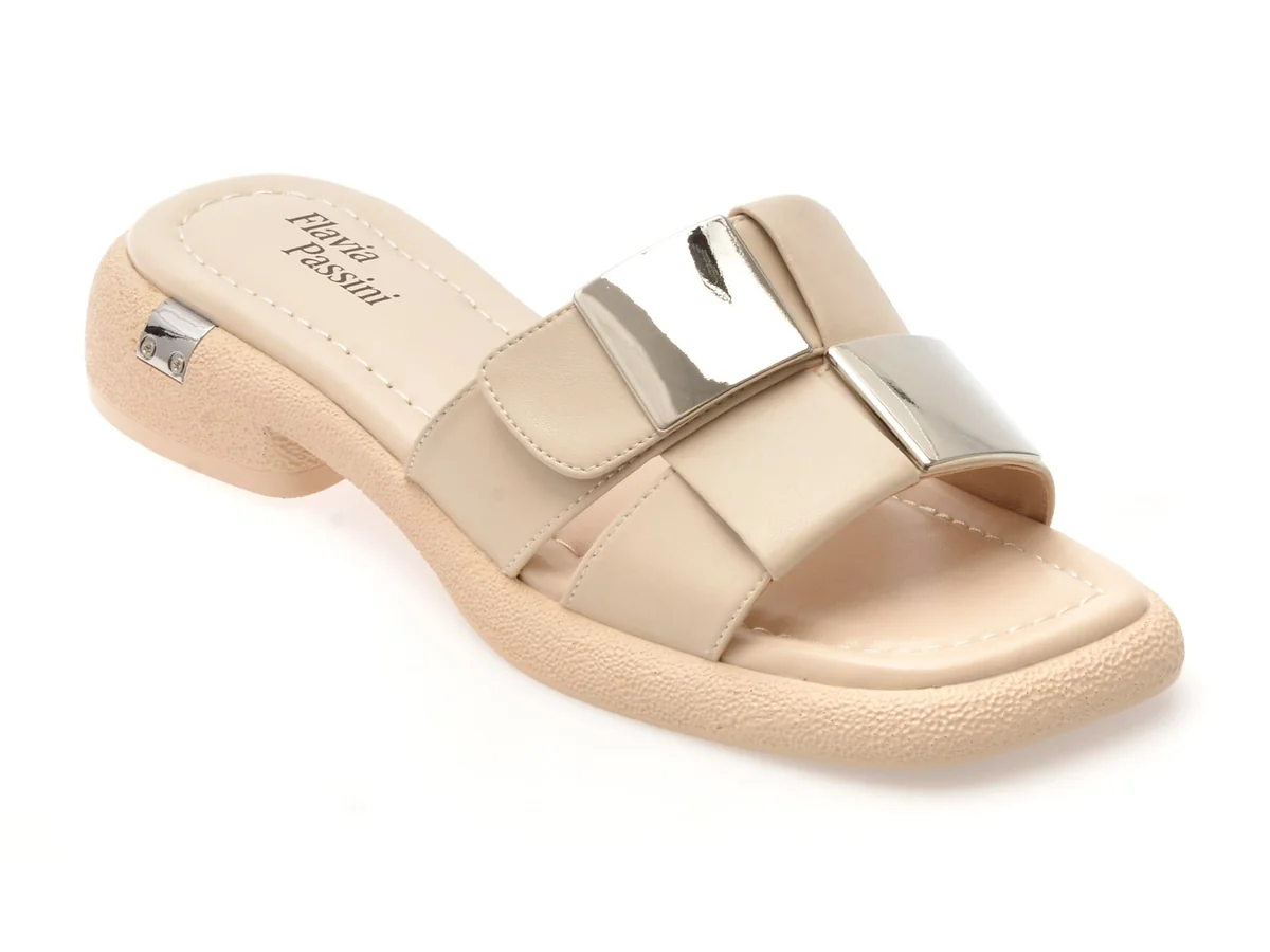 Papuci Flavia Passini Bej, X8962, Din Piele Naturala