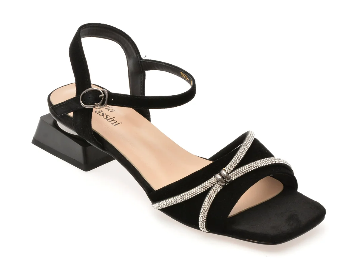 Sandale Flavia Passini Negre, M293, Din Piele Întoarsă
