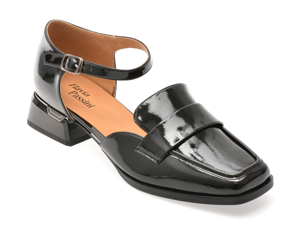 Pantofi Flavia Passini Negri, Na118, Din Piele Naturala Lăcuită