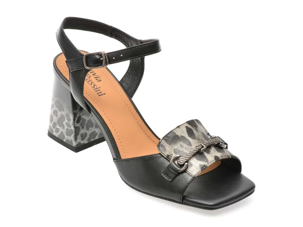 Sandale Flavia Passini Negre, A77, Din Piele Naturala