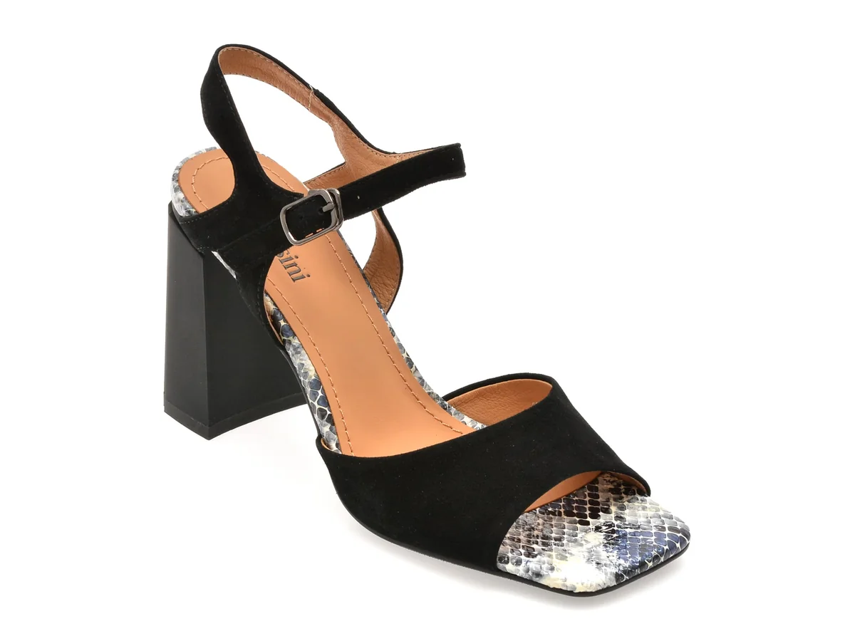 Sandale Flavia Passini Negre, A44, Din Piele Intoarsă