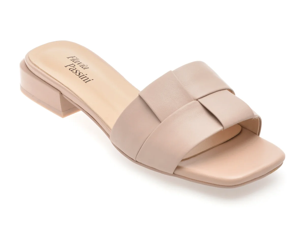 Papuci Flavia Passini Bej, Q2652, Din Piele Naturala