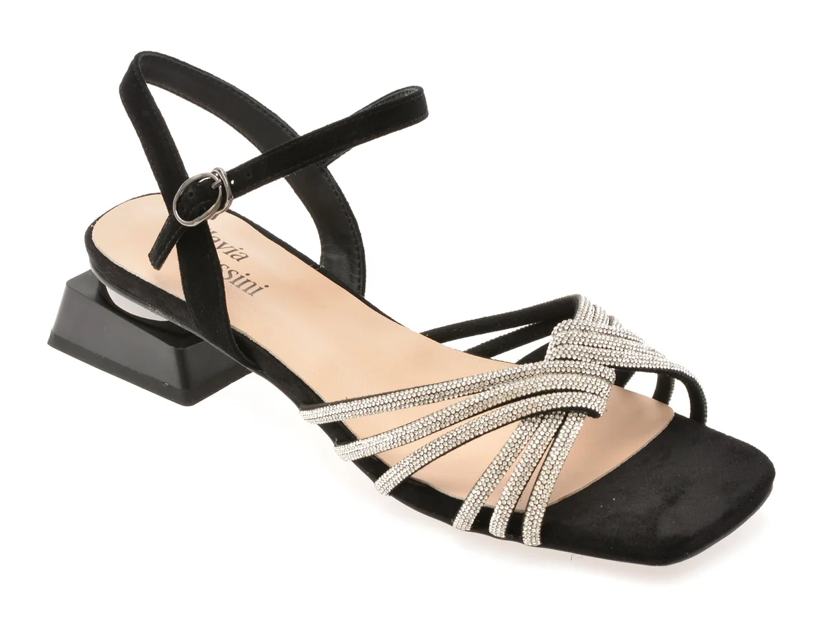 Sandale Flavia Passini Negre, V1575, Din Piele Întoarsă