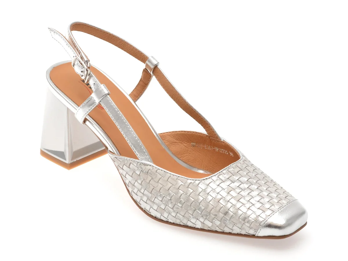 Pantofi Image Argintii, NA108, Din Piele Naturala