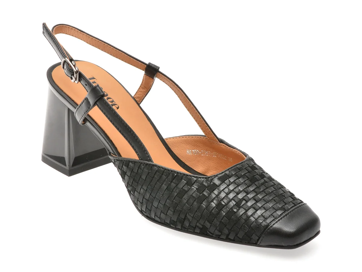 Pantofi Image Negri, NA108, Din Piele Naturală