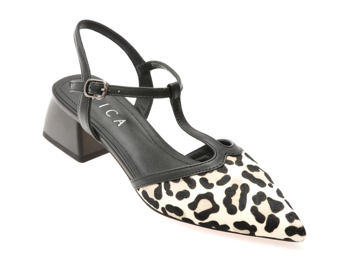 Pantofi Epica Alb-Negru 30577 Din Piele Naturala