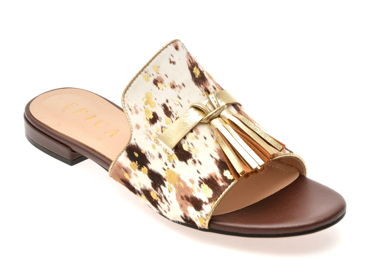 Papuci Epica Albi, 32523, Din Piele Naturală