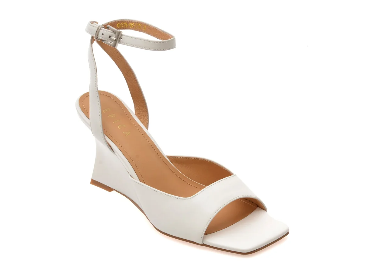 Sandale Elegante Epica Albe, 4H1018, Din Piele Naturala