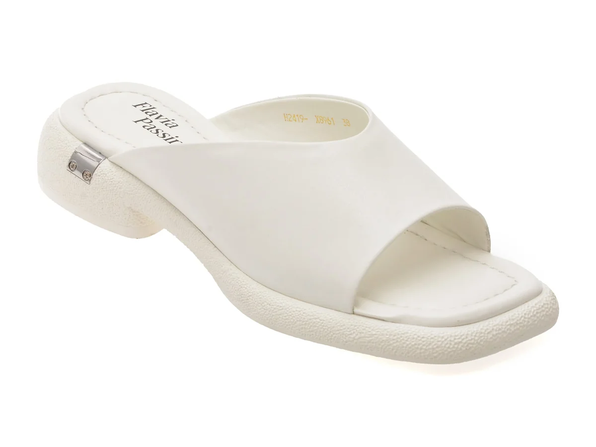 Papuci Flavia Passini Albi, X8961, Din Piele Naturala